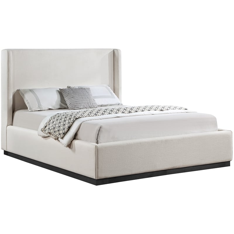 Bowery Hill Contemporary Beige Linen Textured Fabric Full Bed