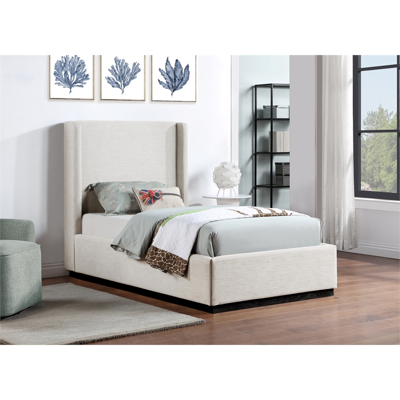 Bowery Hill Contemporary Beige Linen Textured Fabric Twin Bed