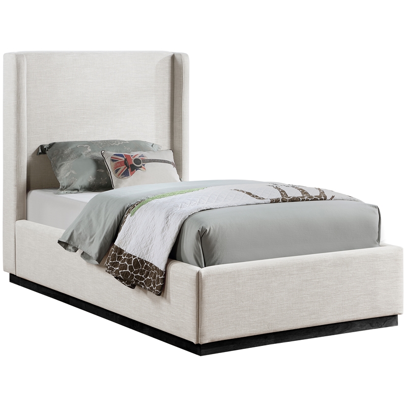 Bowery Hill Contemporary Beige Linen Textured Fabric Twin Bed