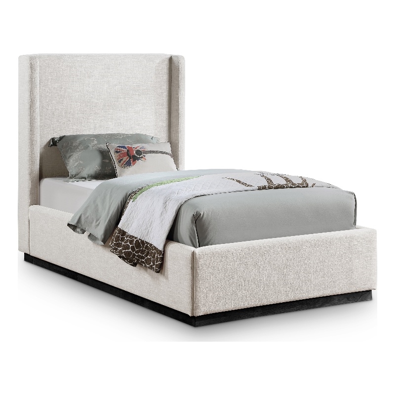 Bowery Hill Contemporary Beige Linen Textured Fabric Twin Bed