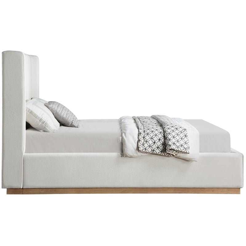 Bowery Hill Contemporary Cream Linen Textured Fabric Queen Bed