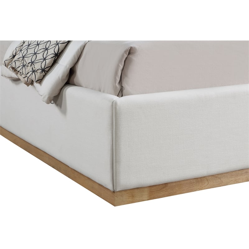 Bowery Hill Contemporary Cream Linen Textured Fabric Queen Bed