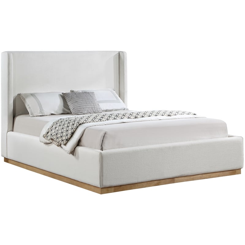 Bowery Hill Contemporary Cream Linen Textured Fabric Queen Bed