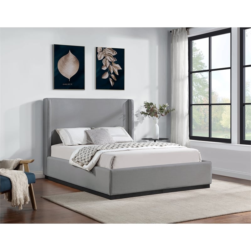 Bowery Hill Contemporary Grey Linen Textured Fabric King Bed