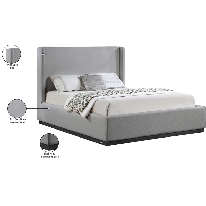 Bowery Hill Contemporary Grey Linen Textured Fabric King Bed