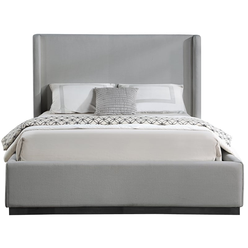 Bowery Hill Contemporary Grey Linen Textured Fabric Queen Bed