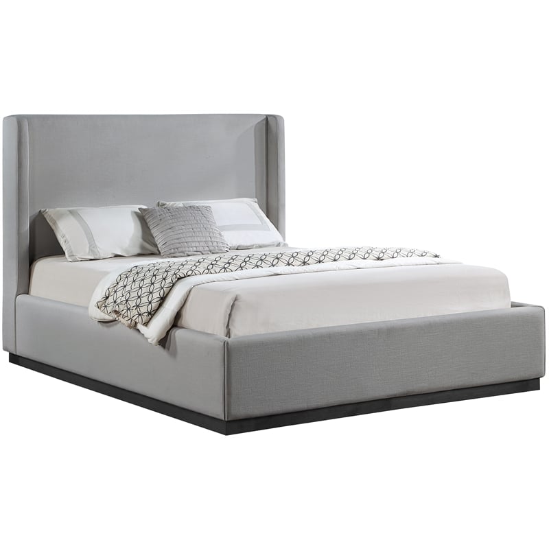 Bowery Hill Contemporary Grey Linen Textured Fabric Queen Bed