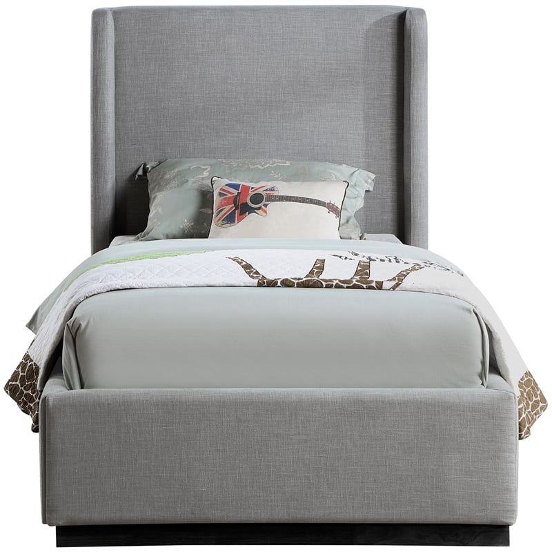 Bowery Hill Contemporary Grey Linen Textured Fabric Twin Bed