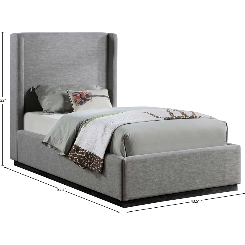 Bowery Hill Contemporary Grey Linen Textured Fabric Twin Bed