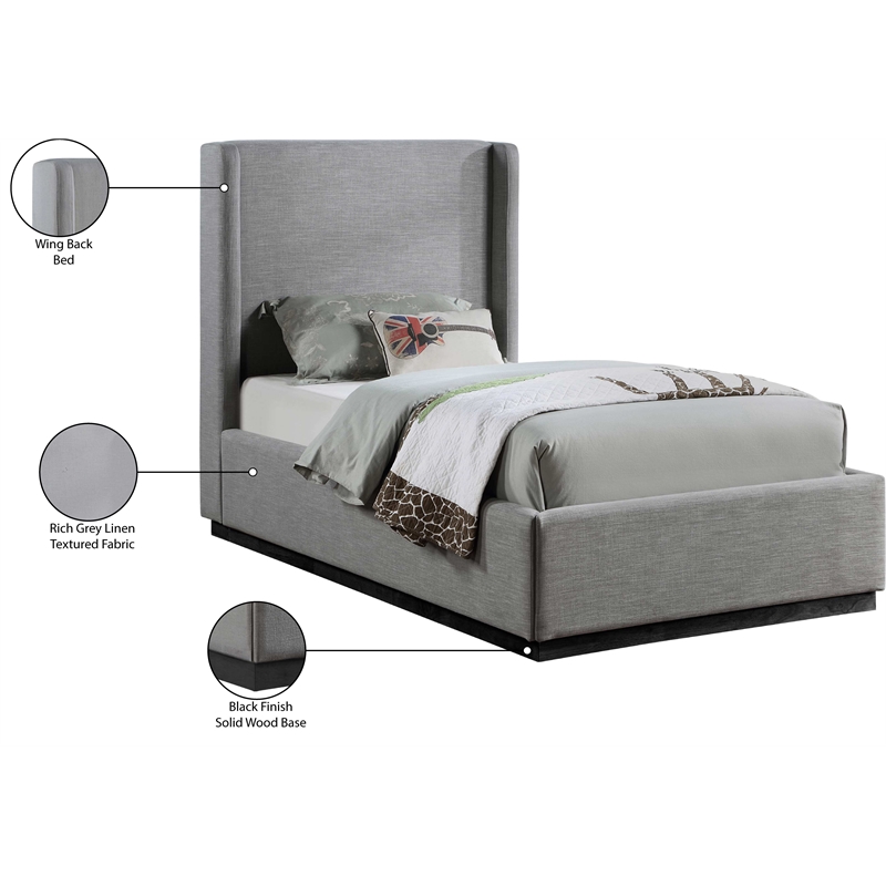 Bowery Hill Contemporary Grey Linen Textured Fabric Twin Bed