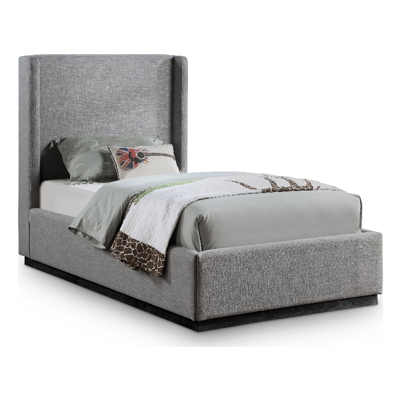 Bowery Hill Contemporary Grey Linen Textured Fabric Twin Bed