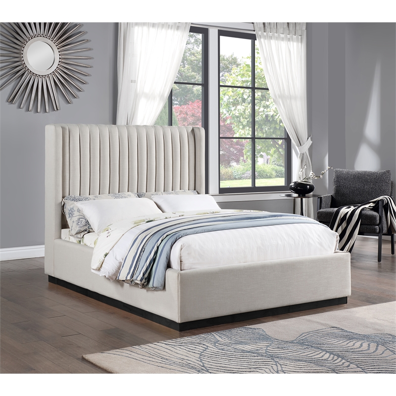 Bowery Hill Contemporary Beige Linen Textured Fabric Full Bed