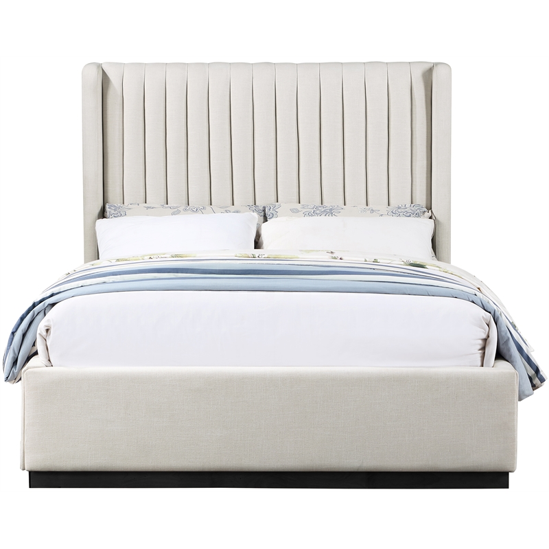 Bowery Hill Contemporary Beige Linen Textured Fabric Full Bed