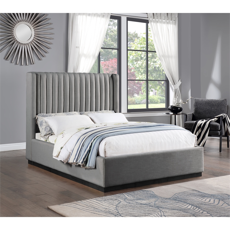 Bowery Hill Contemporary Grey Linen Textured Fabric Full Bed