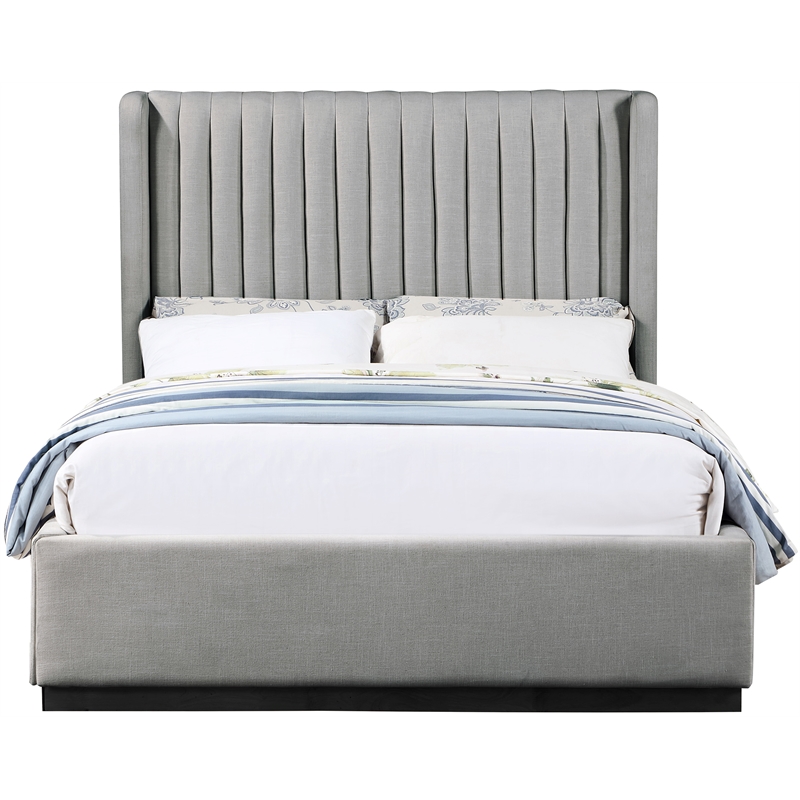 Bowery Hill Contemporary Grey Linen Textured Fabric Queen Bed