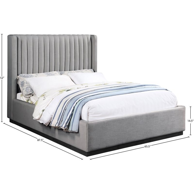 Bowery Hill Contemporary Grey Linen Textured Fabric Queen Bed