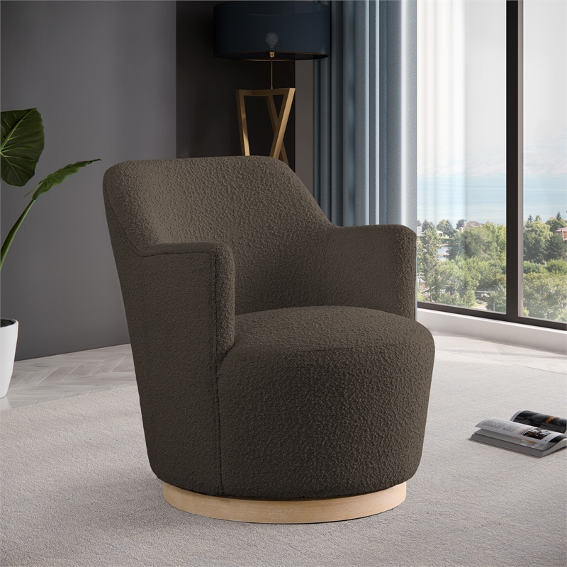Bowery Hill Contemporary Brown Boucle Fabric Swivel Accent Chair