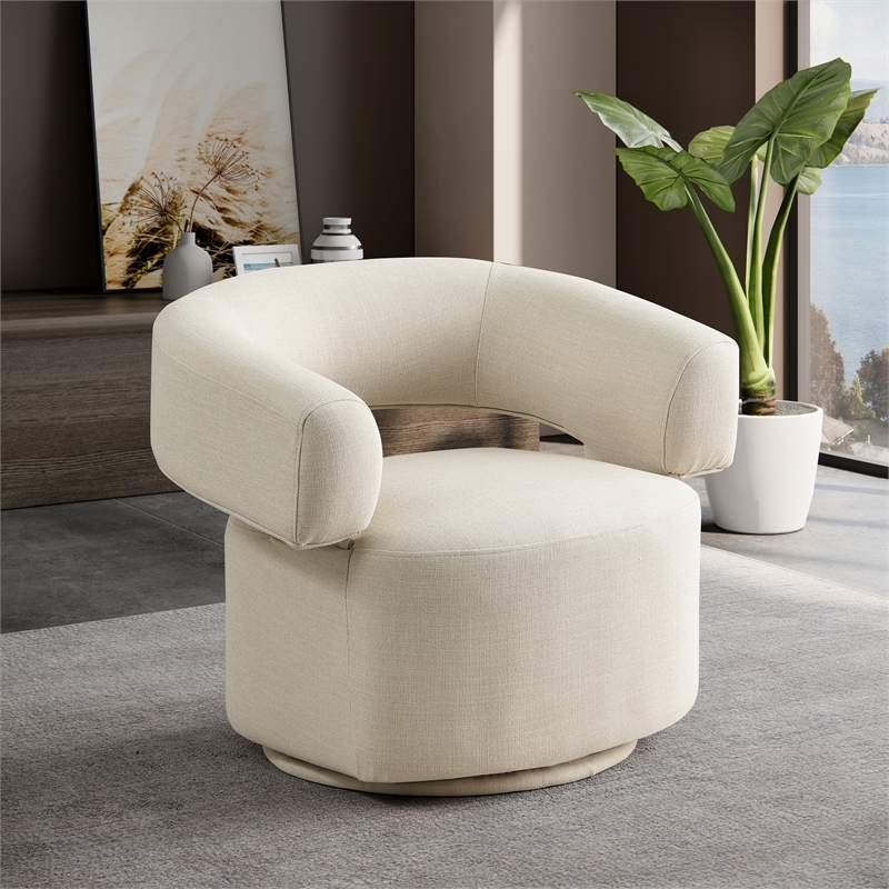Bowery Hill Upholstered Beige Linen Textured Fabric Swivel Accent Chair