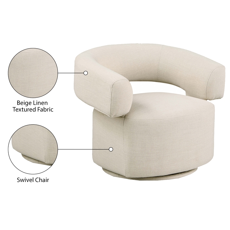Bowery Hill Upholstered Beige Linen Textured Fabric Swivel Accent Chair