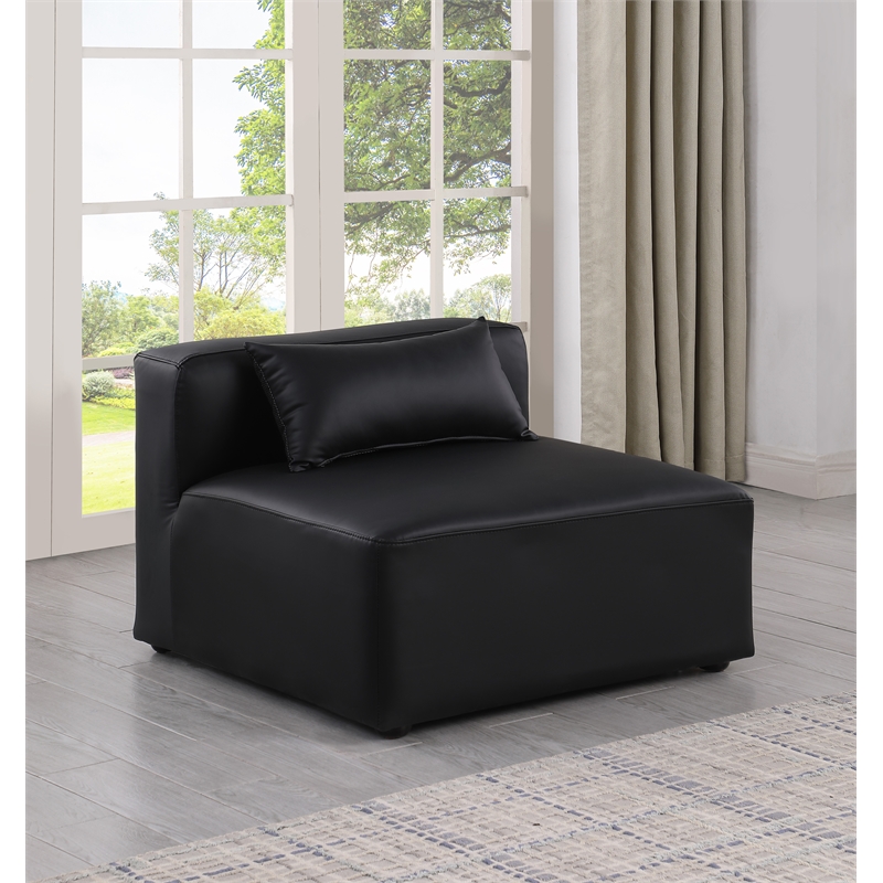 Bowery Hill Contemporary Soft Black Vegan Leather Armless Chair