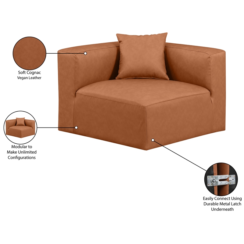 Bowery Hill Contemporary Soft Cognac Vegan Leather Corner Chair