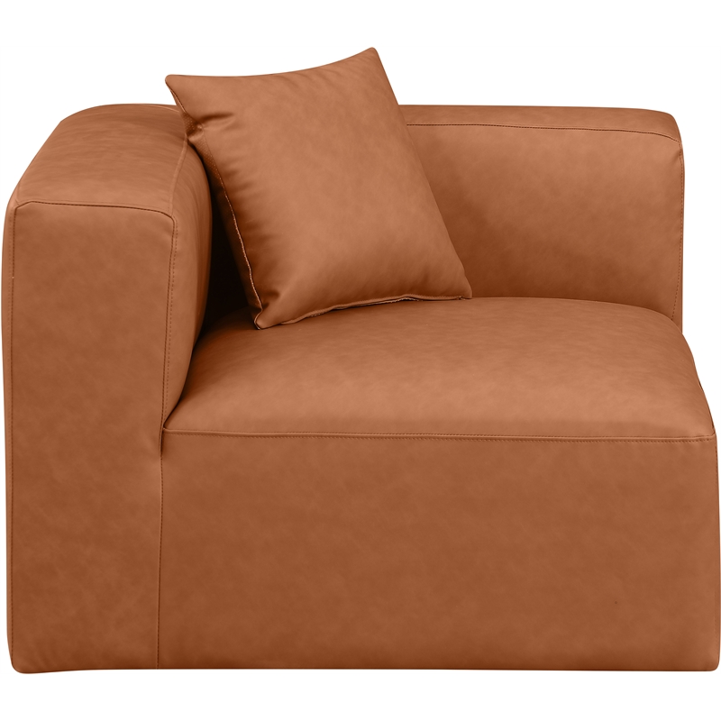 Bowery Hill Contemporary Soft Cognac Vegan Leather Corner Chair