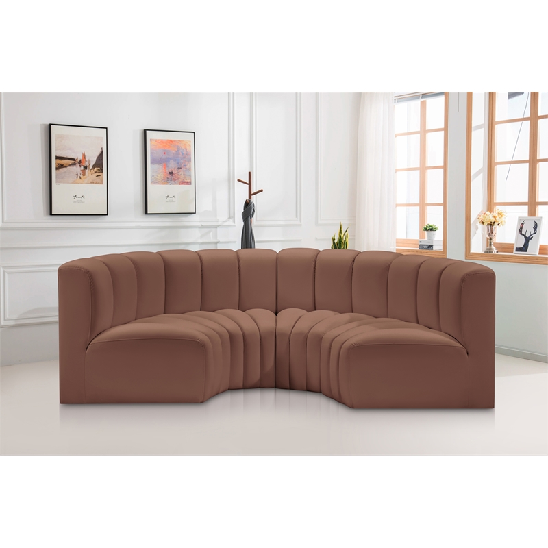 Bowery Hill Contemporary Cognac Vegan Leather Modular Sectional