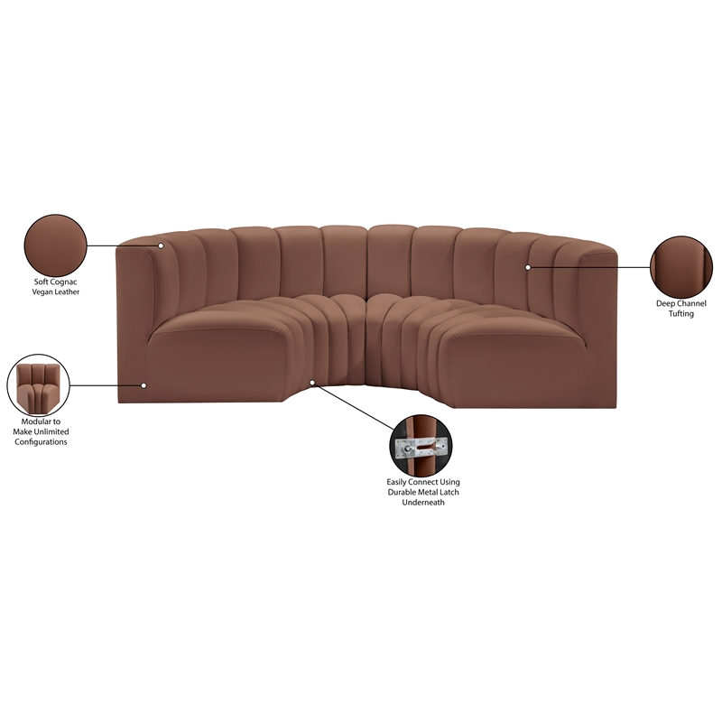 Bowery Hill Contemporary Cognac Vegan Leather Modular Sectional