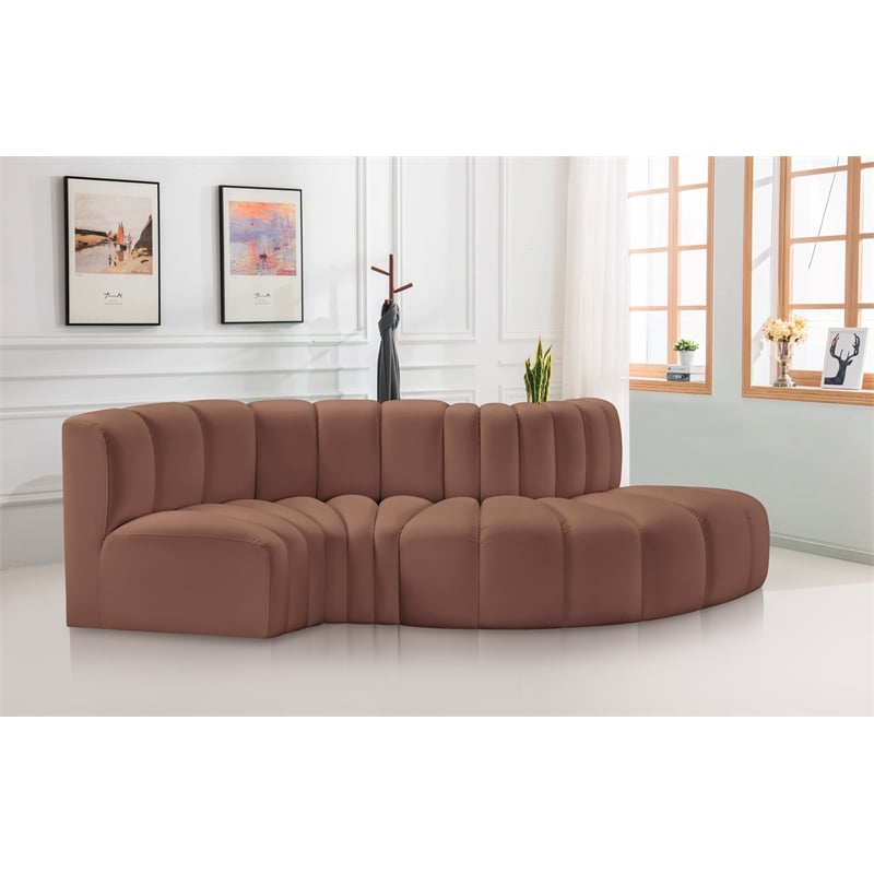 Bowery Hill Contemporary Cognac Vegan Leather Modular Sectional
