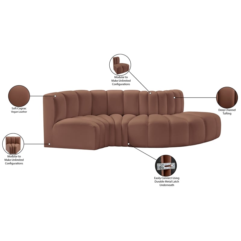 Bowery Hill Contemporary Cognac Vegan Leather Modular Sectional