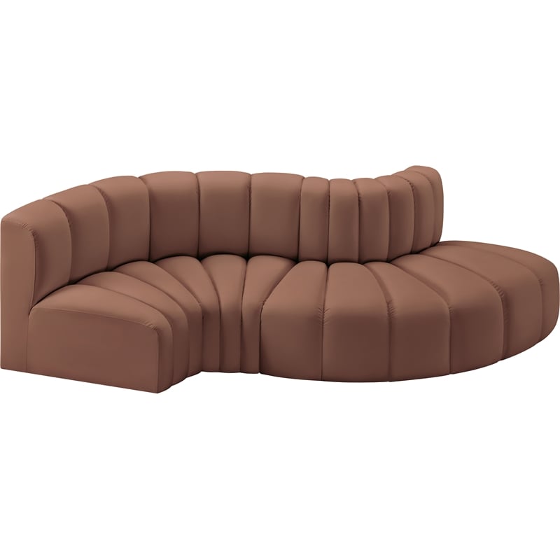 Bowery Hill Contemporary Cognac Vegan Leather Modular Sectional