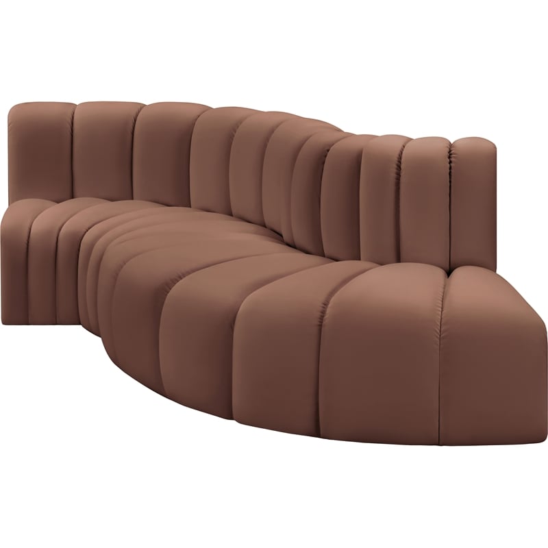 Bowery Hill Contemporary Cognac Vegan Leather Modular Sectional