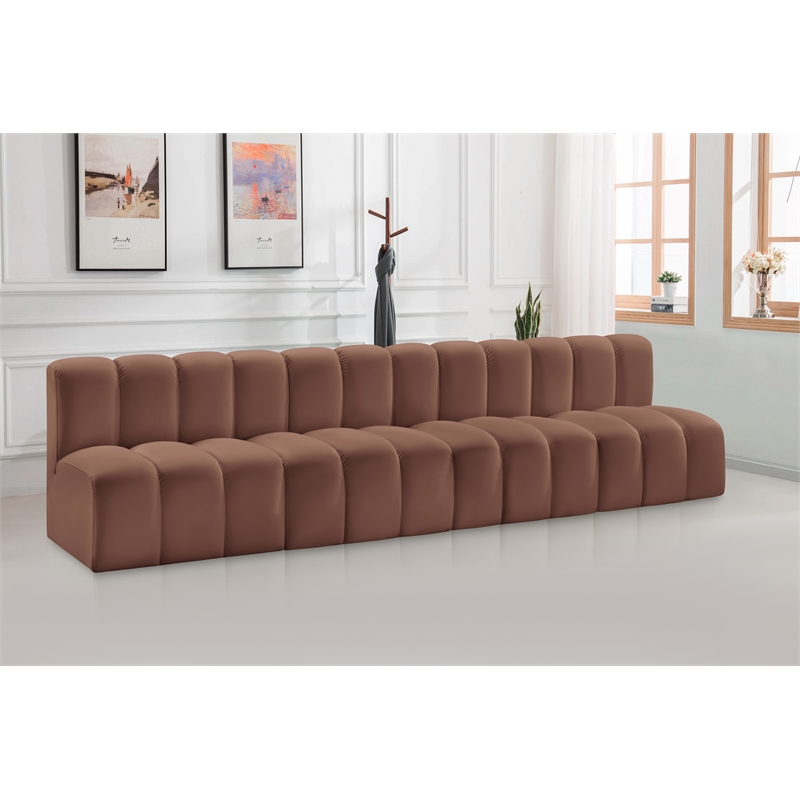 Bowery Hill Contemporary Cognac Vegan Leather Modular Sectional