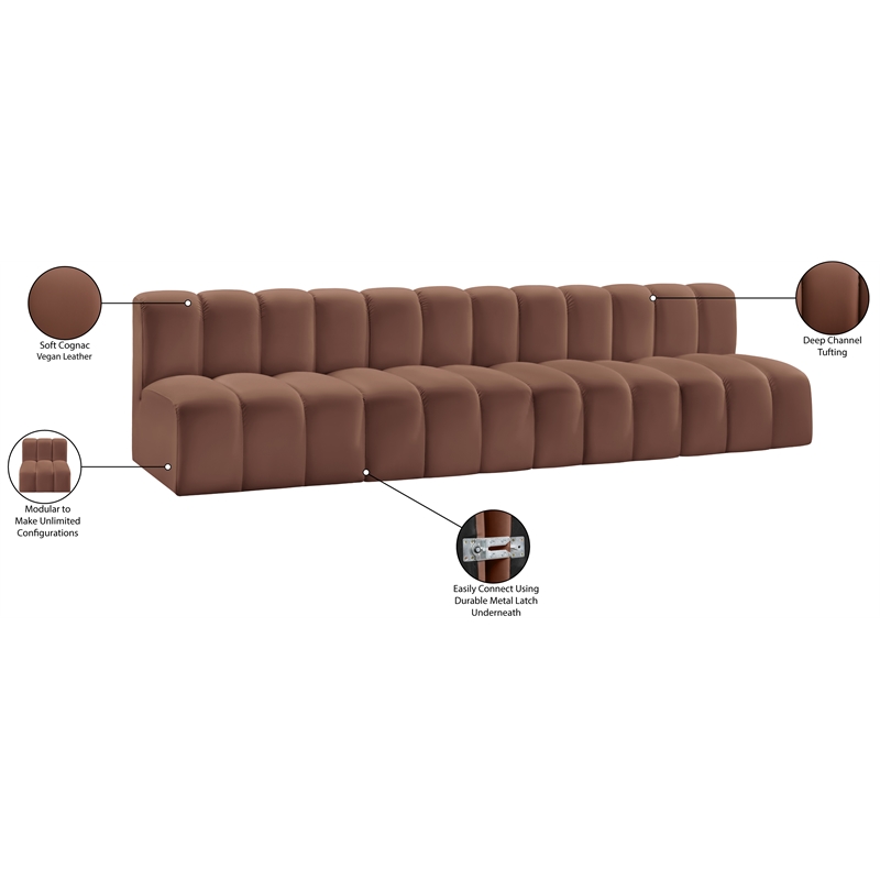Bowery Hill Contemporary Cognac Vegan Leather Modular Sectional