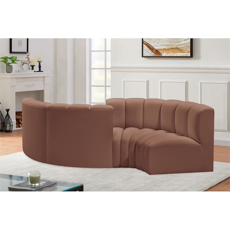 Bowery Hill Contemporary Cognac Vegan Leather Modular Sectional