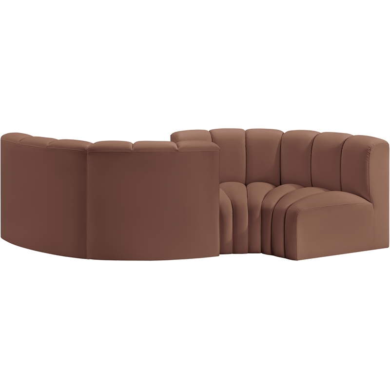 Bowery Hill Contemporary Cognac Vegan Leather Modular Sectional