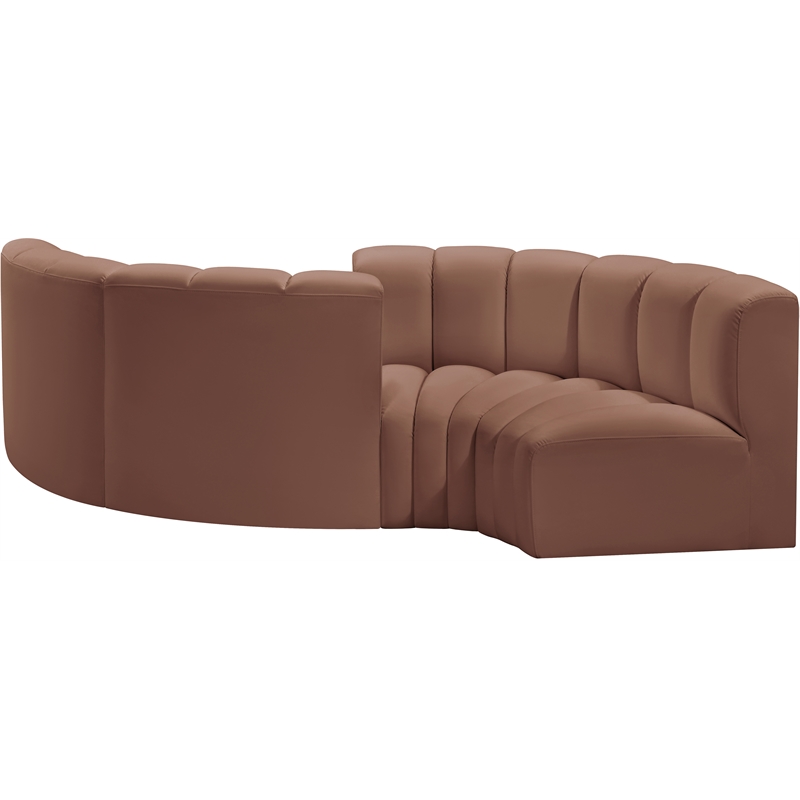 Bowery Hill Contemporary Cognac Vegan Leather Modular Sectional