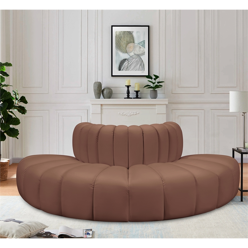 Bowery Hill Contemporary Cognac Vegan Leather Modular Sectional