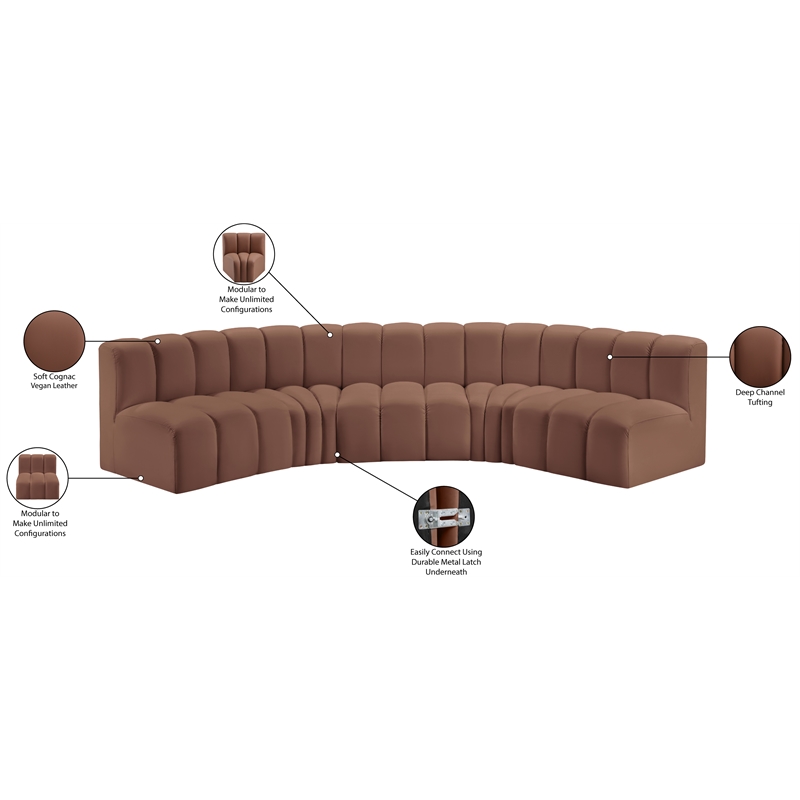 Bowery Hill Contemporary Cognac Vegan Leather Modular Sectional