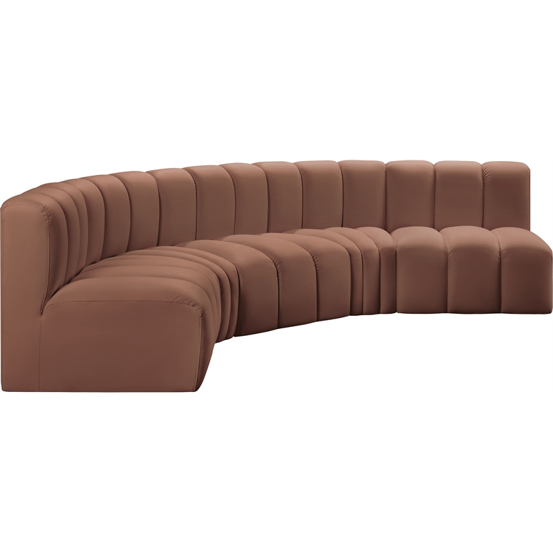 Bowery Hill Contemporary Cognac Vegan Leather Modular Sectional