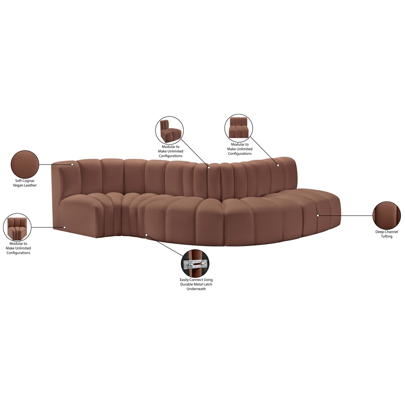 Bowery Hill Contemporary Cognac Vegan Leather Modular Sectional