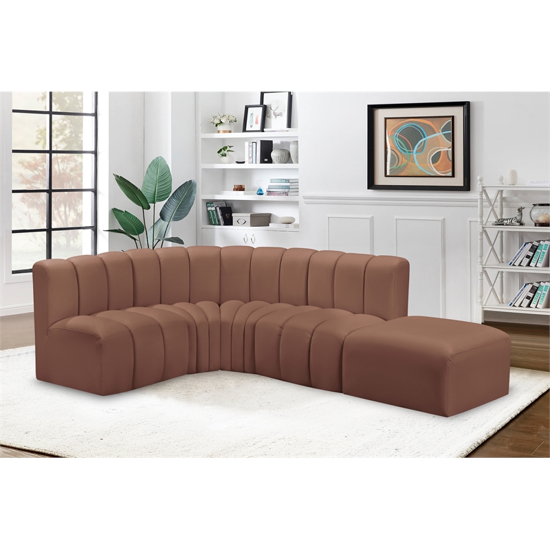 Bowery Hill Contemporary Cognac Vegan Leather Modular Sectional