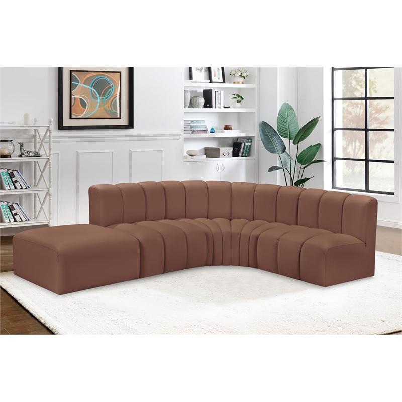 Bowery Hill Contemporary Cognac Vegan Leather Modular Sectional