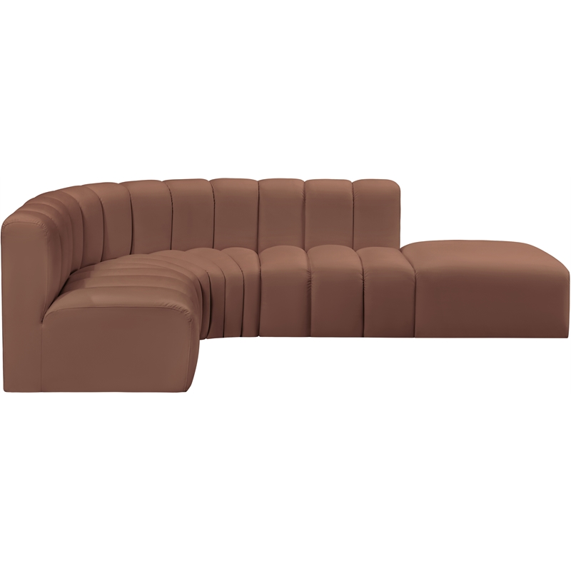 Bowery Hill Contemporary Cognac Vegan Leather Modular Sectional