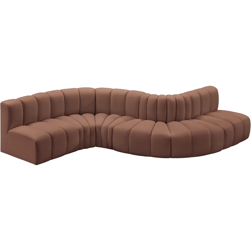 Bowery Hill Contemporary Cognac Vegan Leather Modular Sectional