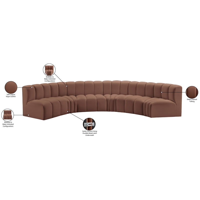Bowery Hill Contemporary Cognac Vegan Leather Modular Sectional