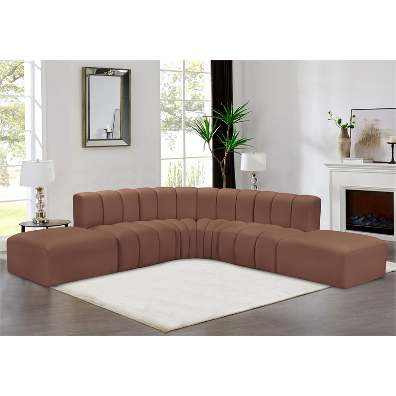 Bowery Hill Contemporary Cognac Vegan Leather Modular Sectional