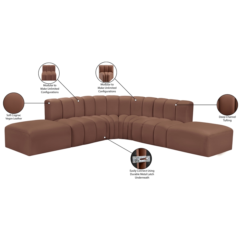 Bowery Hill Contemporary Cognac Vegan Leather Modular Sectional