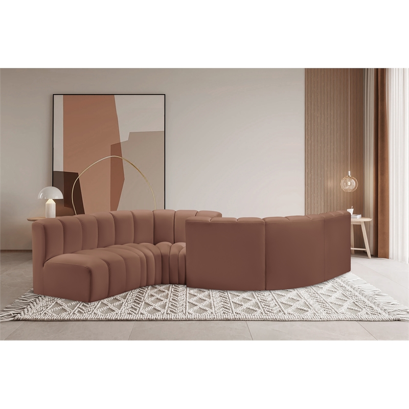Bowery Hill Contemporary Cognac Vegan Leather Modular Sectional