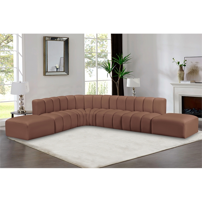 Bowery Hill Contemporary Cognac Vegan Leather Modular Sectional